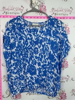 KAFFE shirt Blue Floral Short Sleeve Blouse by Unknown Brand
